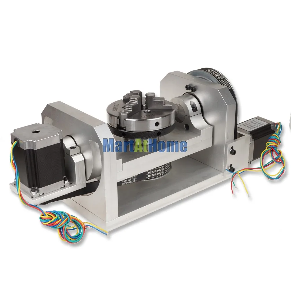 CRA839 CNC Router Machine Rotary Table 4th & 5th Rotational Axis with Chuck & 57 2-Phase 250 oz-in Stepper Motor enlarge