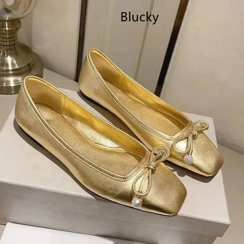 

Женские осенние однотонные балетки из натуральной кожи в стиле ретро, женские декоративные туфли на низком металлическом каблуке