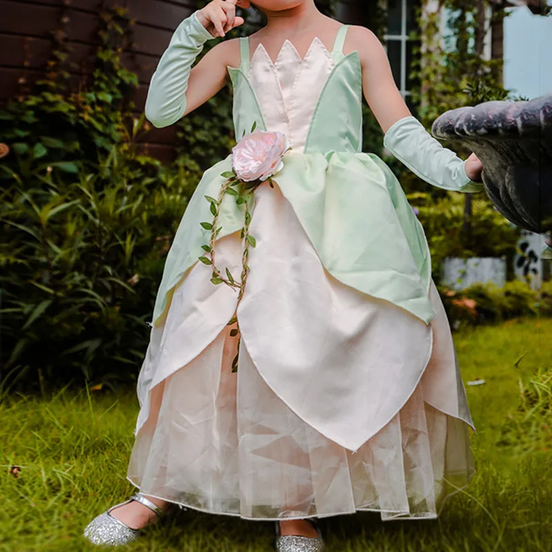 

Карнавальное платье Tiana, платья для девочки, костюм принцессы для ролевых игр вечерние детское платье без рукавов, принцесса и лягушка