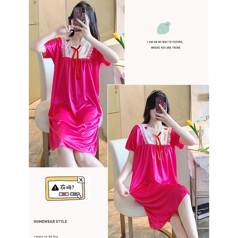 2Pcs/Lot New Summer 40kg To 100kg Ladies Short Sleeve Nightdress Breathable Ice Silk Ladies Homewear Size M L XL XXL 3XL 4XL