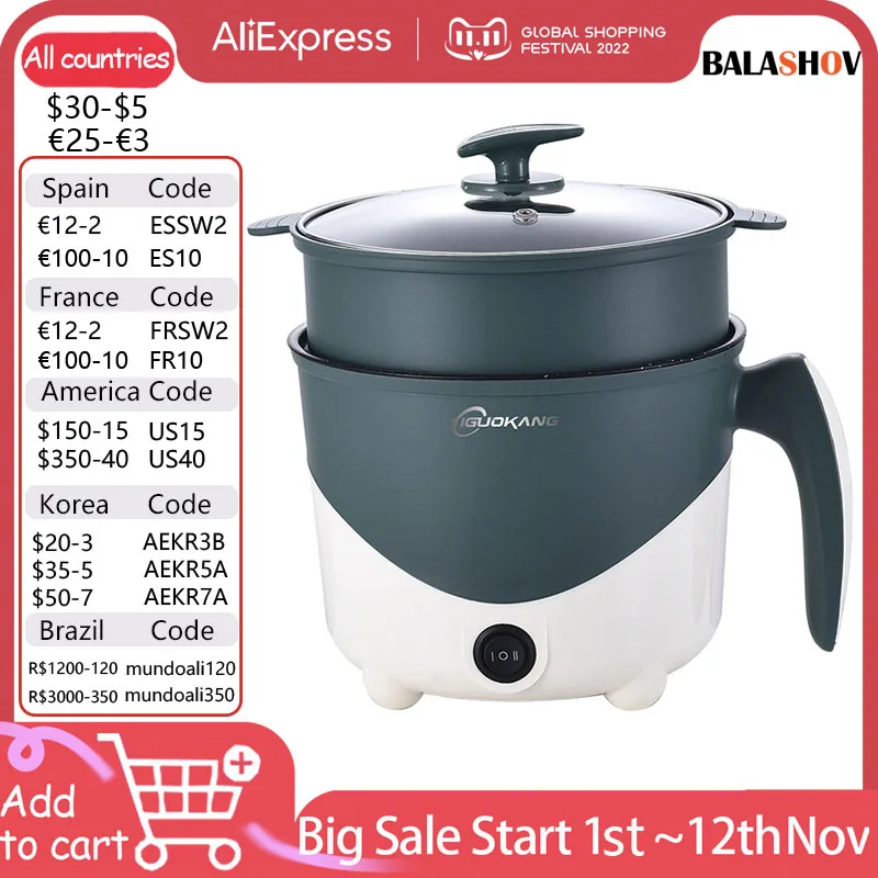 

Multifunction Mini Electric cooker 1-2 People Hot Pot Single/Double Layer Household Non-stick Pan dormitory electric Rice cooker