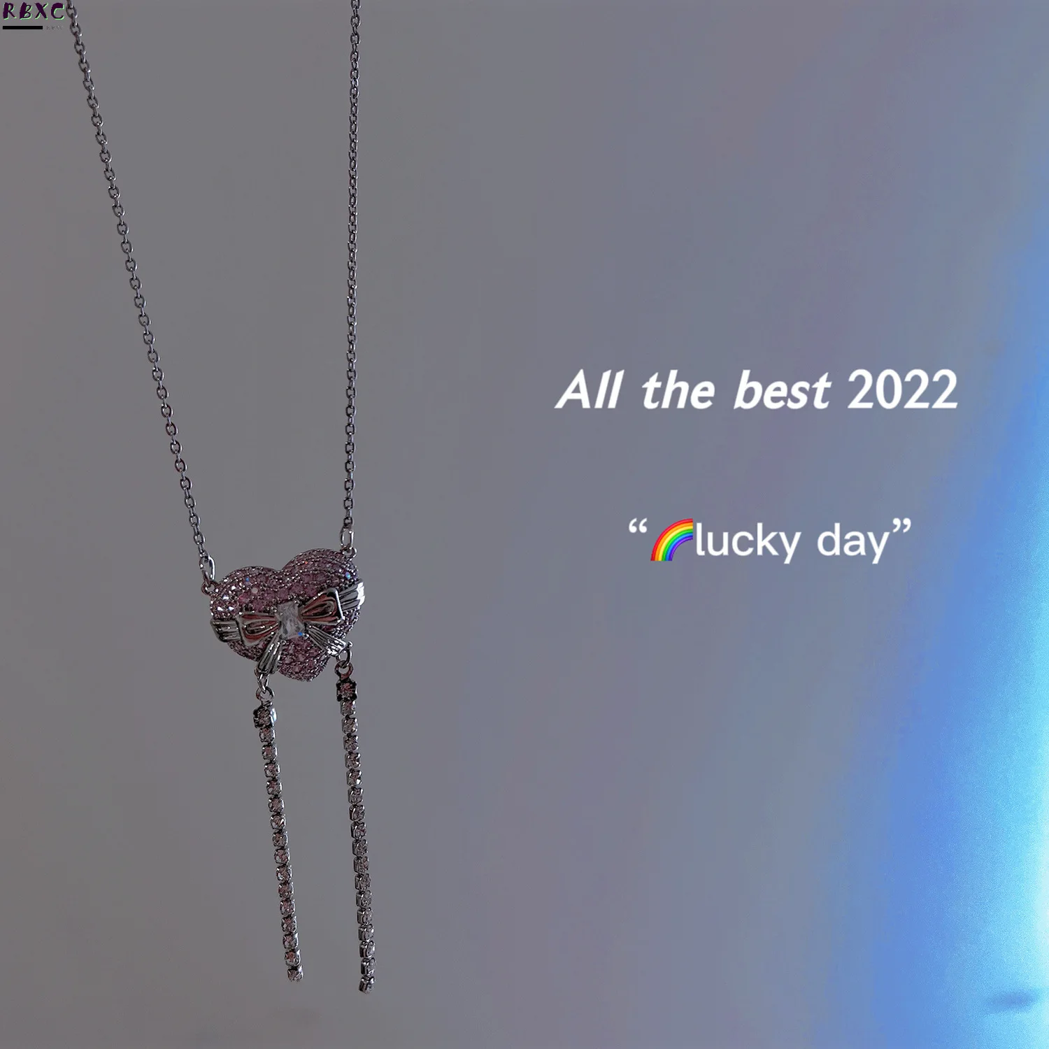 

Rbxc Spring 2022 Light Luxury Heavy Industry Design Micro Inlaid Zircon Bow Love Tassel Pendant Necklace Clavicle Chain Female