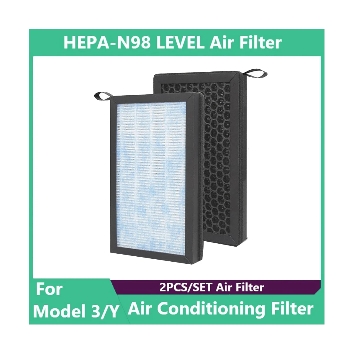 

Для Tesla Model 3, модель Y, Воздушный Фильтр HEPA с активированным углем, набор из 2 частей, сменные элементы фильтра кондиционера