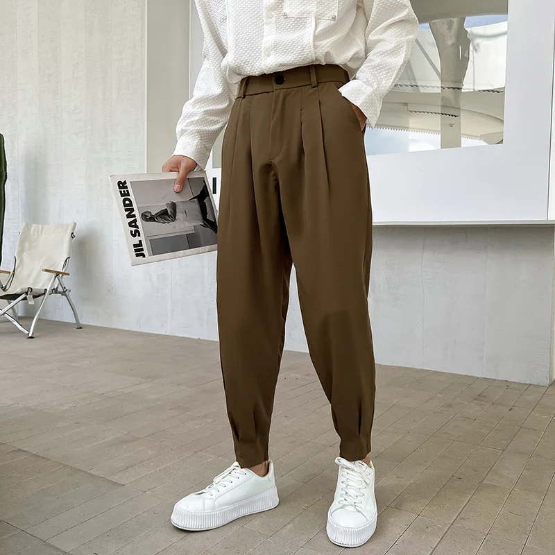 

Black Pants Style Summer New Man Men Tapered Elastic Khaki Korean Fashion Trousers Casual Waist White Bottom Spring Slit Pants