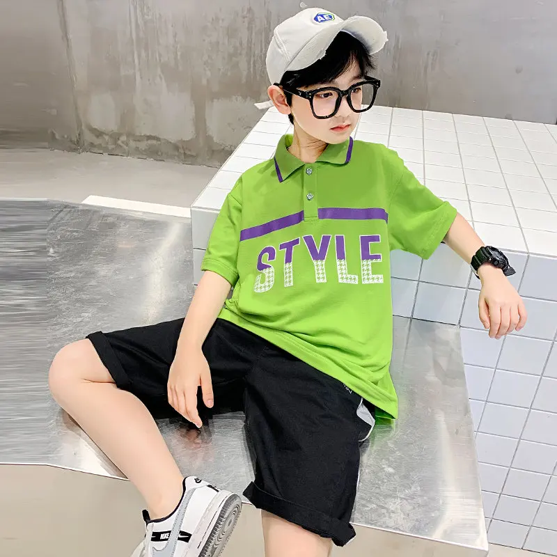Teen Boy Summer Clothes Short Sleeve T-Shirt + Shorts 2 Pieces Set Letter Fashion Kids Cotton Boys Clothing Suit For 4 To 14Yrs