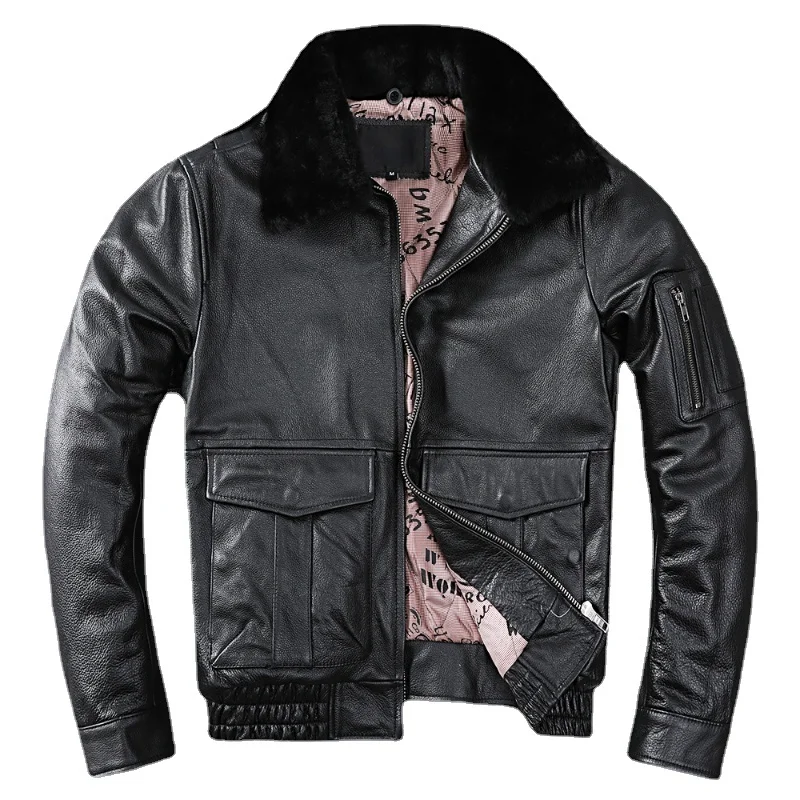 

New Air Force Flight Genuine Cow Leather Men's Jacket Detachable Real Fur Collar Thicken Warm Cowhide Clothes Men Winter Coat