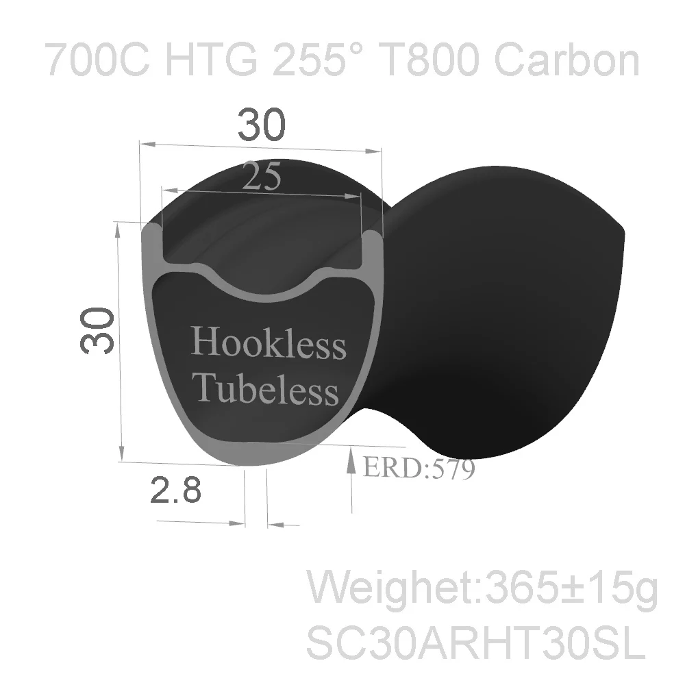 

[SC30ARHT30SL] Hookless Only 365g T800 super light 700C carbon road rims 30mm wide 30mm Hookless road carbon bicycle rims
