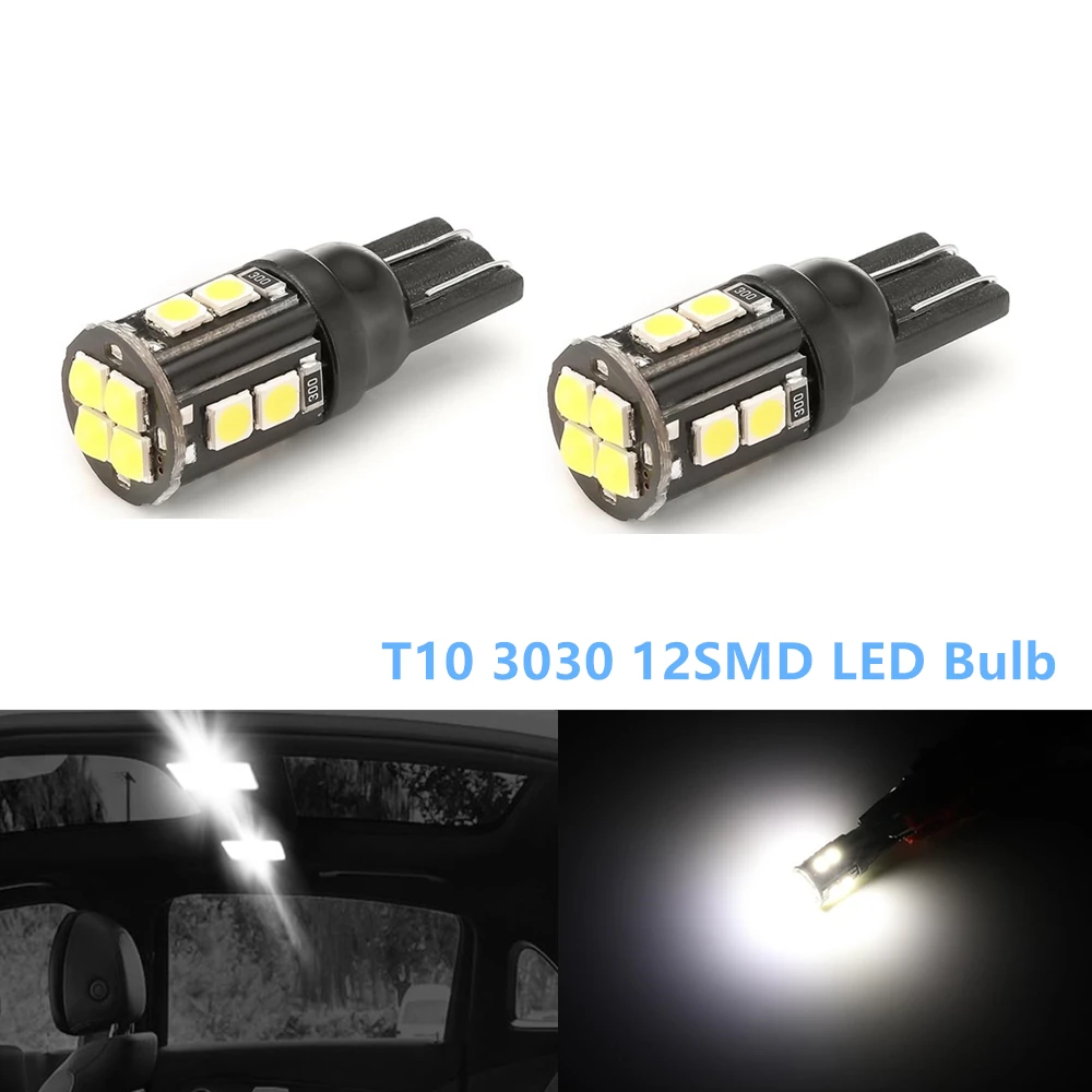 

2 шт., Автомобильные светодиодные лампы W5W T10 Canbus 3030 12SMD