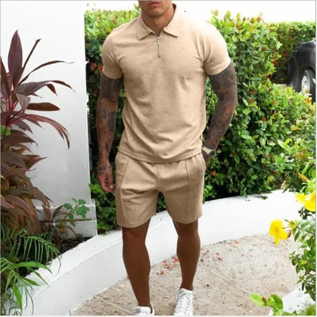 New Men's Casual Short Sleeves T Shirts and Shorts 2 Pieces Set Male Summer Solid Color Tracksuit Sets S-3XL