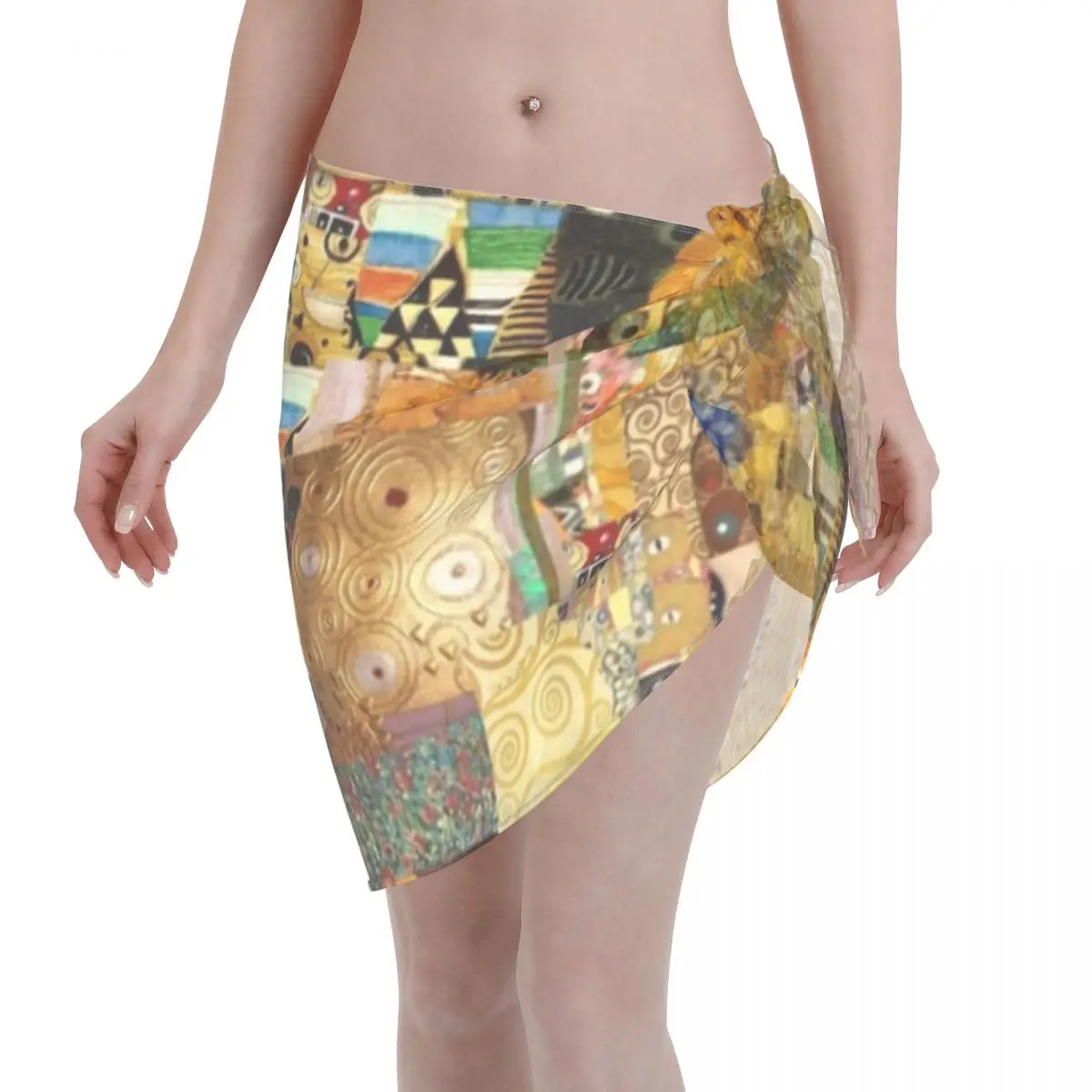 

Chiffon Swimwear Pareo Gustav Klimt Oil Painting Cover Up Wrap Kaftan Sarong Skirt Painter Beach Wear Swimsuits Bikini Cover Up