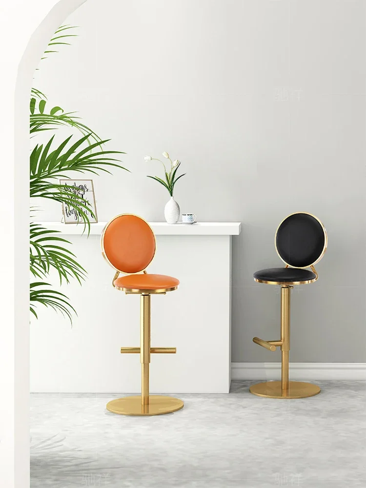 

Nordic Light Luxury Bar Stool Modern Minimalist Adjustable Rotating Chair Iron Backrest Bar Chair Bar Stool Home