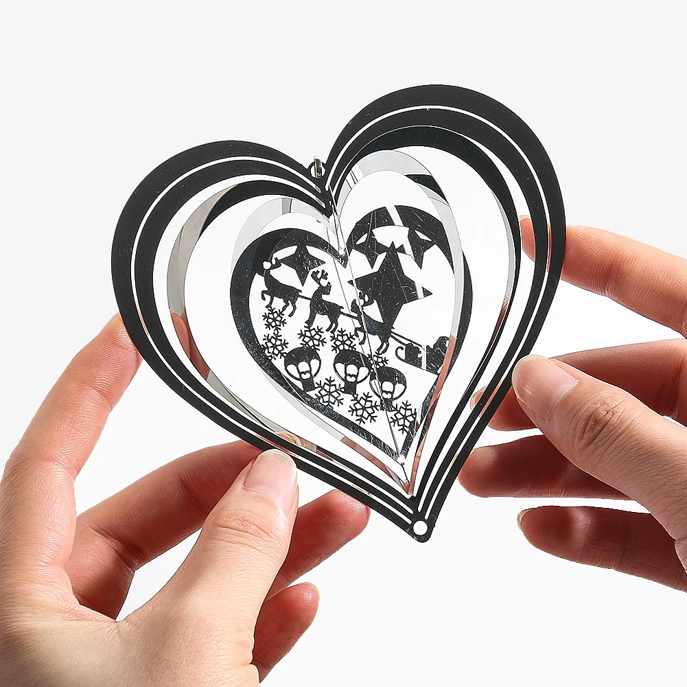 

Heart Rotating Wind Spinner Sublimation Beating Wind Catcher Hanging Bird Deterrent Mirror Reflective Christmas Decor Pendant