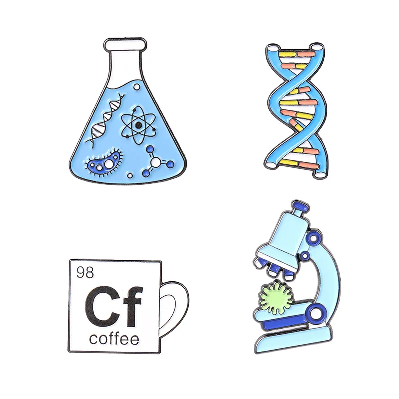 

Custom Scientific Brooch Creative Cartoon Microscope Brooch Beaker Microscope Gene Chain Brooch New Chemical Alloy Pins