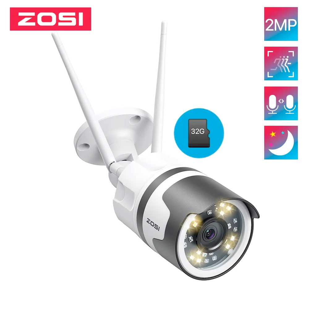 

ZOSI 1080p 2MP Spotlight Outdoor WiFi Camera H.265 Waterproof AI Human Detection Color Night vision 2-Way Audio Wireless IP Cam
