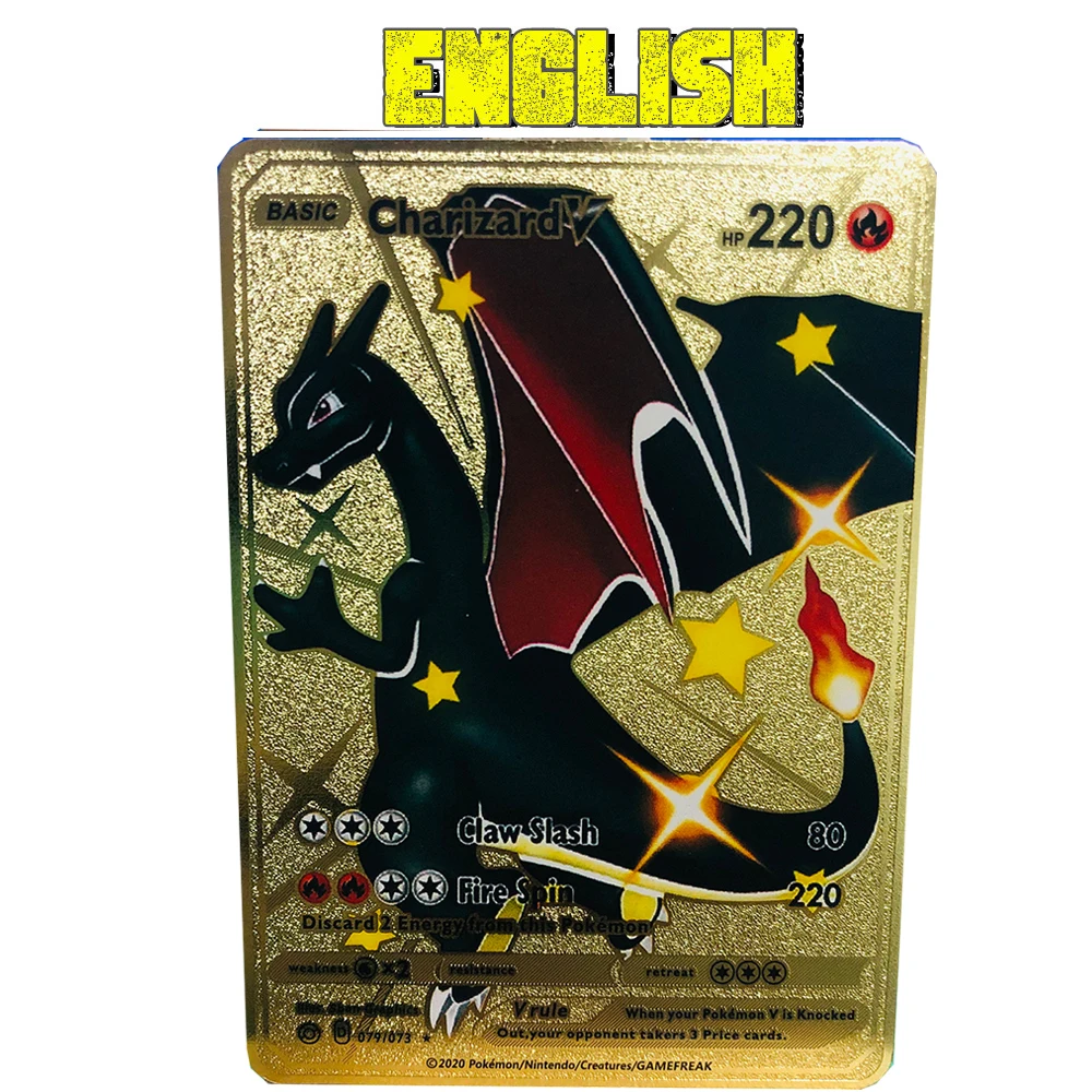 Английский Покемон полная Charizard искусственная игра Аниме битва Золотая