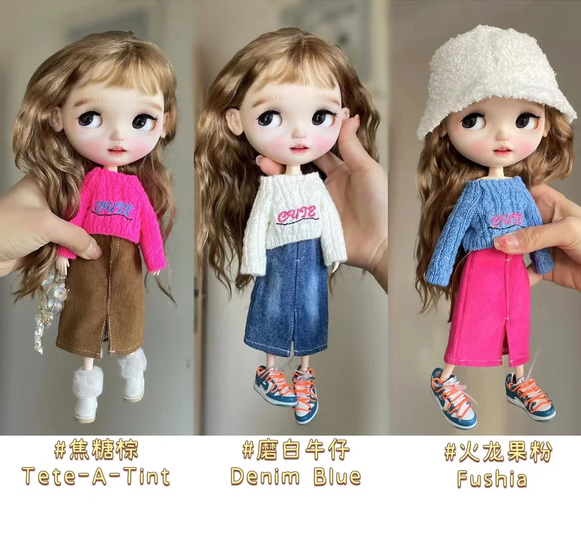 Skirt Retro Denim White/corduroy 1/6 30cm  Dolls (fit For Pullip,ob24, Licca)