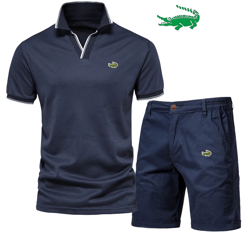 

Summer 2022 New Brand Men Sports Sets 2Piece Casual Men's Short-sleeve POLO Shirt+Shorts Running Fitness Suit Male Tracksuit