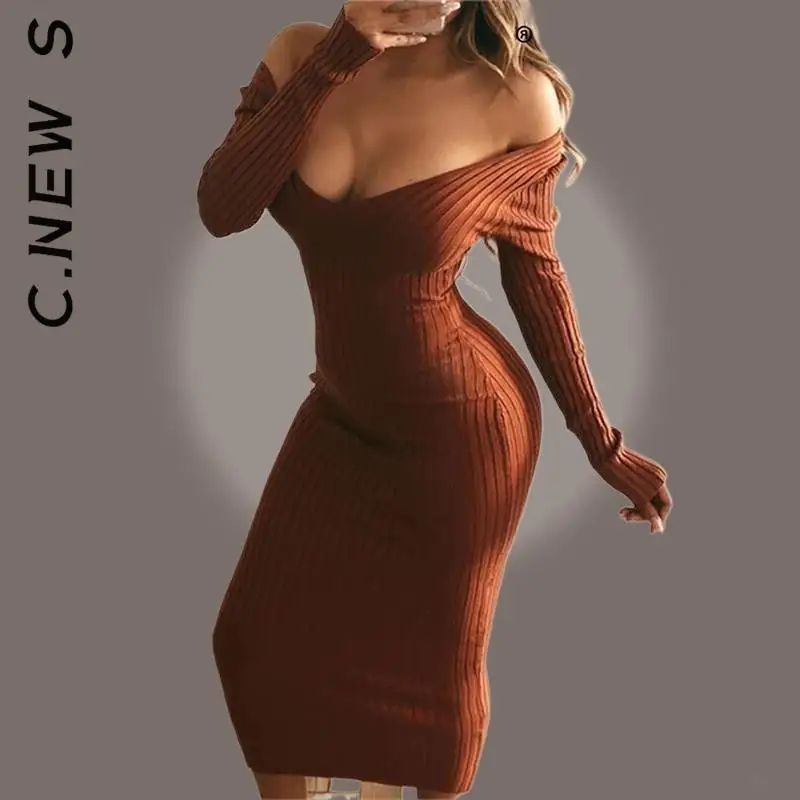 

C.New S New Women Sweater Knitted Casual Ladies Dress Slim Vintage Outfits Pullovers Stylish Female Vestidos Dress Streetwear