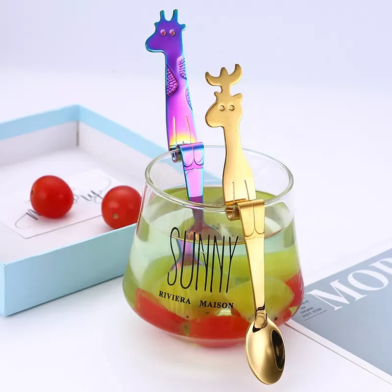 

2022 Long Handle Coffee Spoons Sugar Dessert Flatware Hanging Cup Scoop Drinking Tools Kitchen Gadget