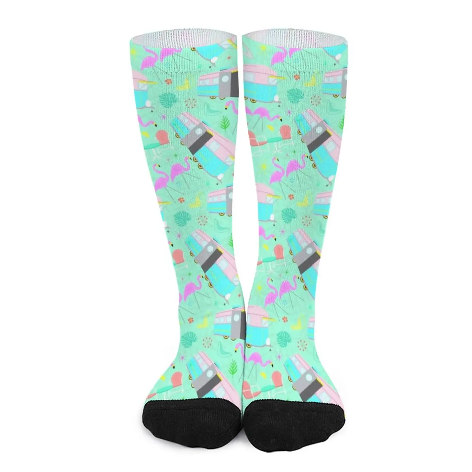 

Носки пляжные для отпуска, зимние ретро-чулки среднего века с Фламинго в стиле ретро, повседневные Мягкие носки для девочек, нескользящие носки с рисунком для велоспорта