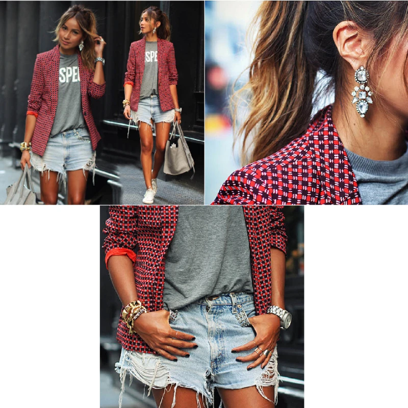 

Модная повседневная женская винтажная мягкая куртка в красную клетку, женские элегантные свободные куртки, уличная одежда большого размер...