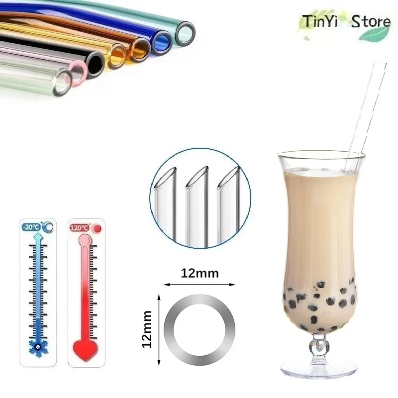 

4Pcs Straight Glass Straws Reusable Clear Straws 12mm Wide Smoothie Straws for Boba Bubble Tea Milkshakes Drinking Straw