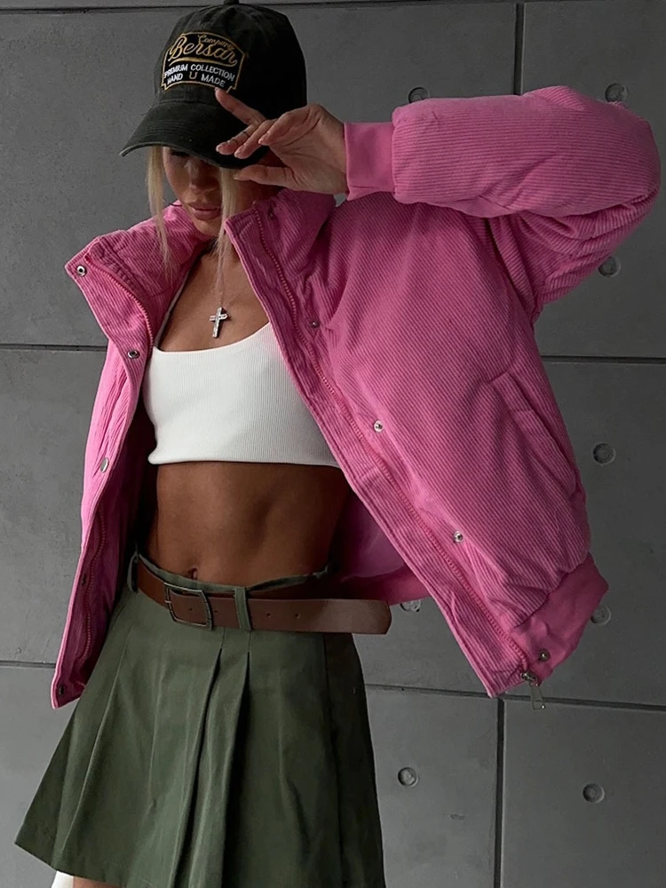 

Осенне-зимние модные теплые зеленые парки с отложным воротником на молнии для женщин 2023 повседневные женские розовые вельветовые пальто с хлопковой подкладкой