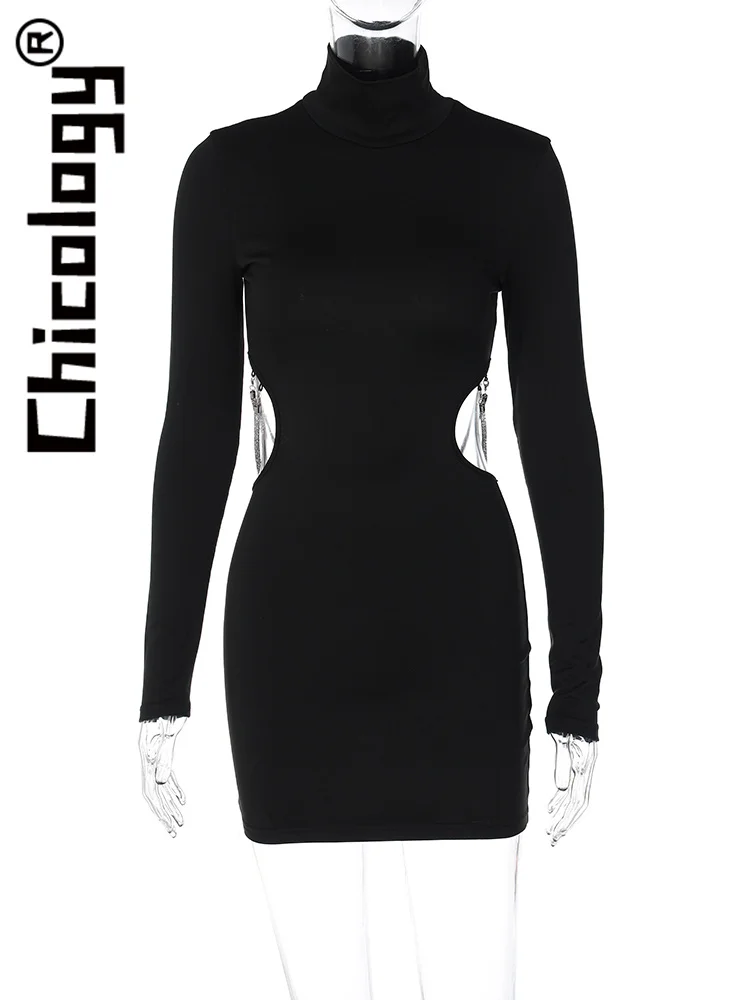 Chicology сексуальное облегающее мини-платье с длинным рукавом и цепочкой вечерние