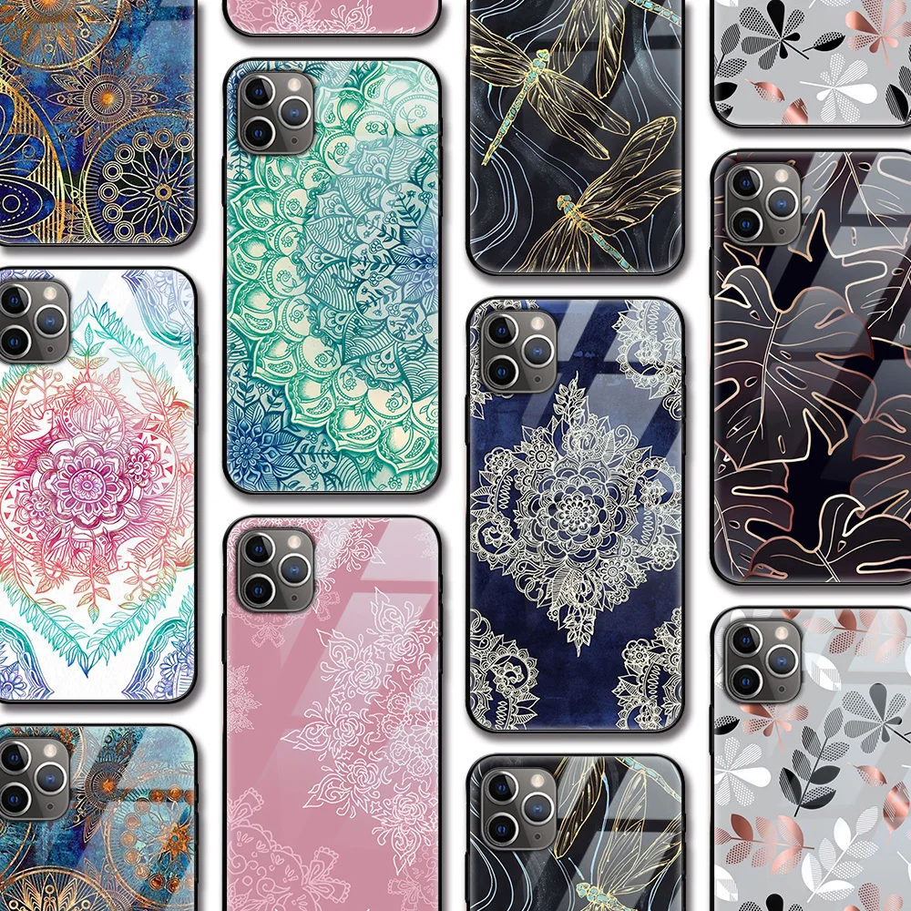 

Fashion Mandala Funda Case for Iphone 14 13 Pro Max Case for Iphone 13 12 11 XR Pro 11 12 Mini XS MAX X 7 8 Plus SE Glass Case
