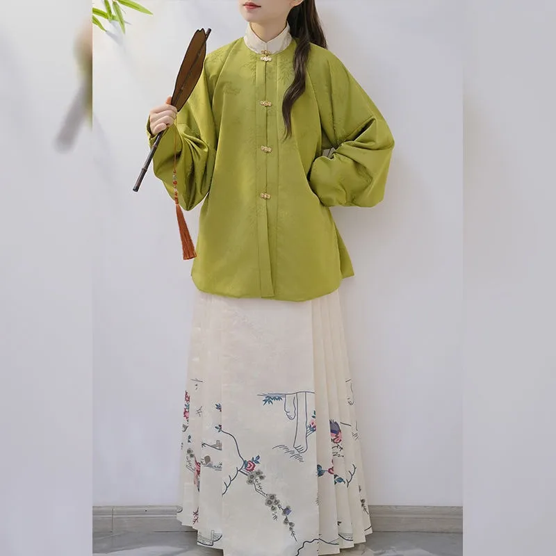 Китайское традиционное женское платье Hanfu розовый бамбуковый жаккардовый Топ