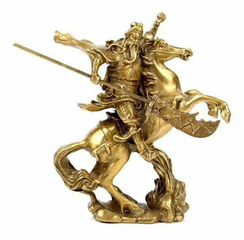 

Изысканный Китайский Старый Герой Гуань Гонг Гуань Юй катание на лошади * бронзовая статуя