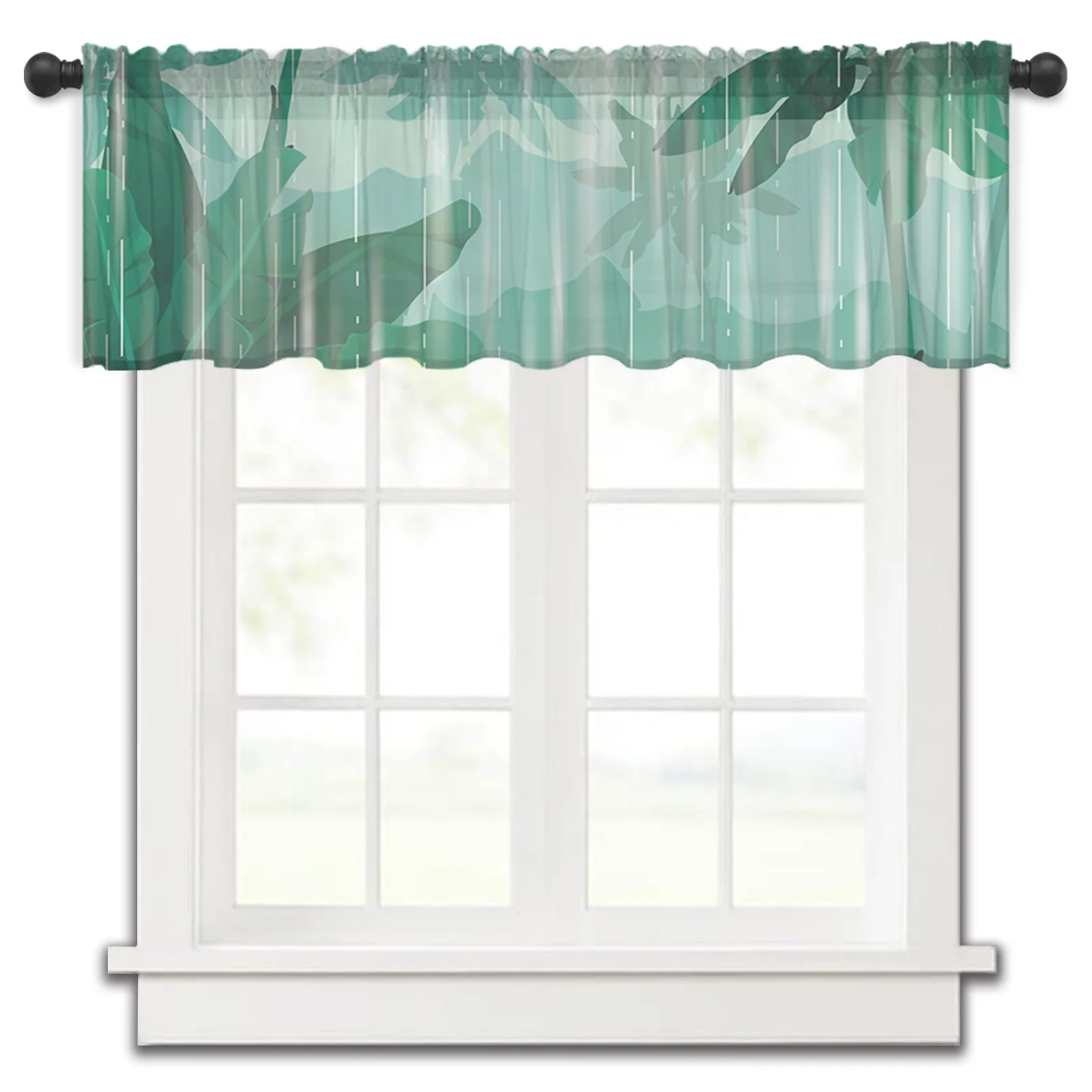 

Banana Leaf Tropical Plant Kitchen Small Window Curtain Tulle Sheer Short Curtain Bedroom Living Room Home Decor Voile Drapes