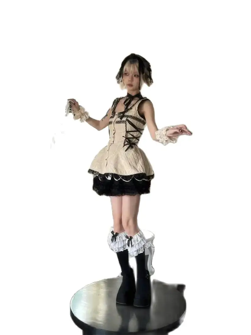 Женская кружевная блузка без рукавов в стиле Харадзюку