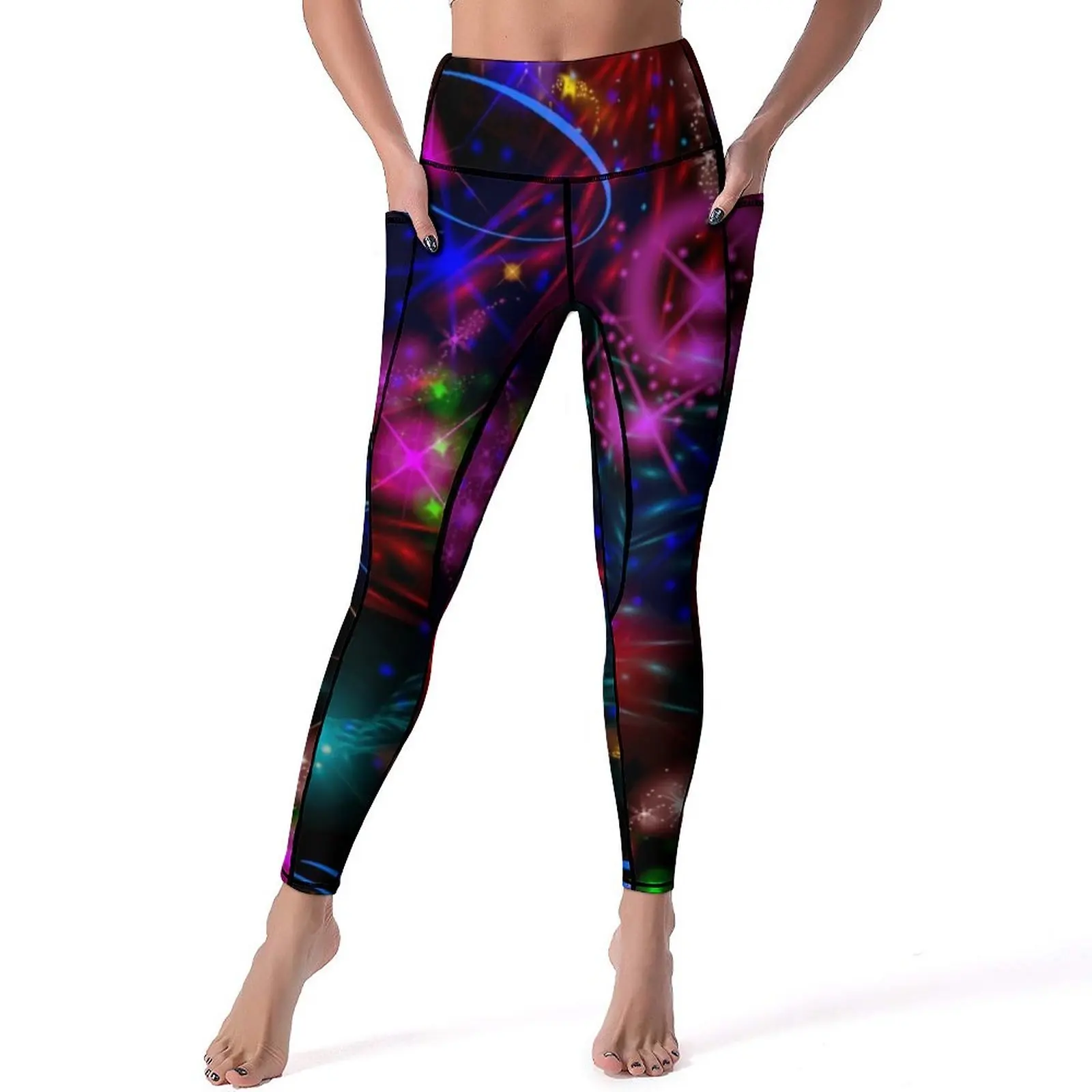 

Colorful Neon Paint Leggings Sexy Swirls Stars Spirals Gym Yoga Pants Push Up Stretch Sport Legging Lady Elegant Design Leggins