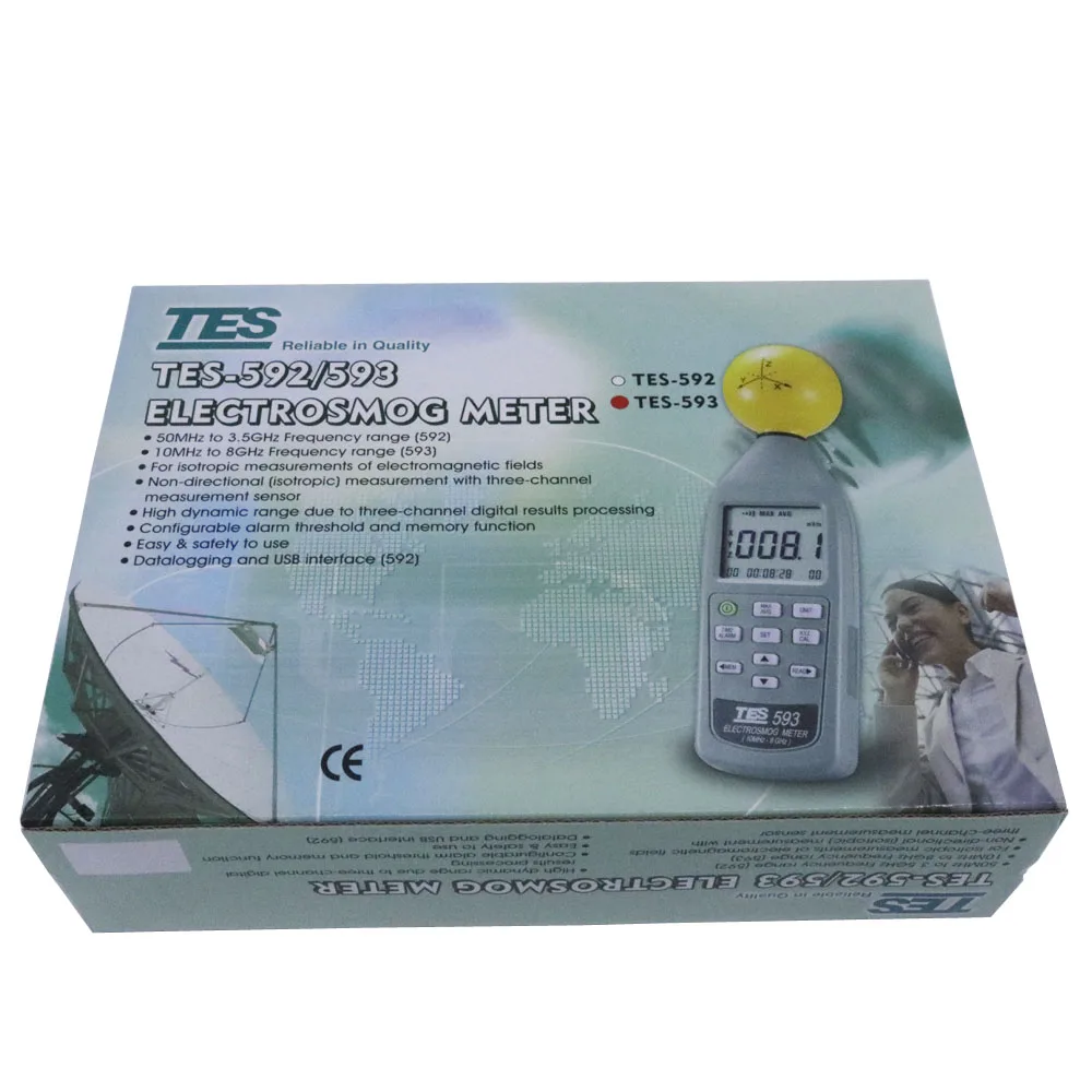 

TES-593R Rechargeable Electrosmog Meter EMF Meter 3-Axis EMF Radiation Tester replace TES-593