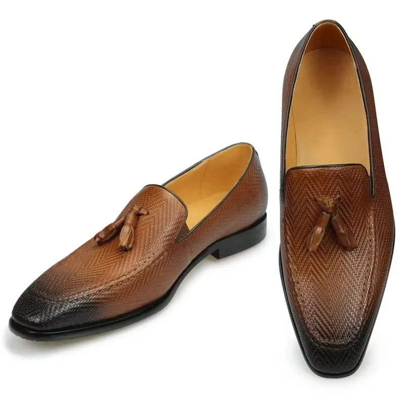 Повседневная офисная обувь с кисточками верхний слой из коровьей кожи мужские