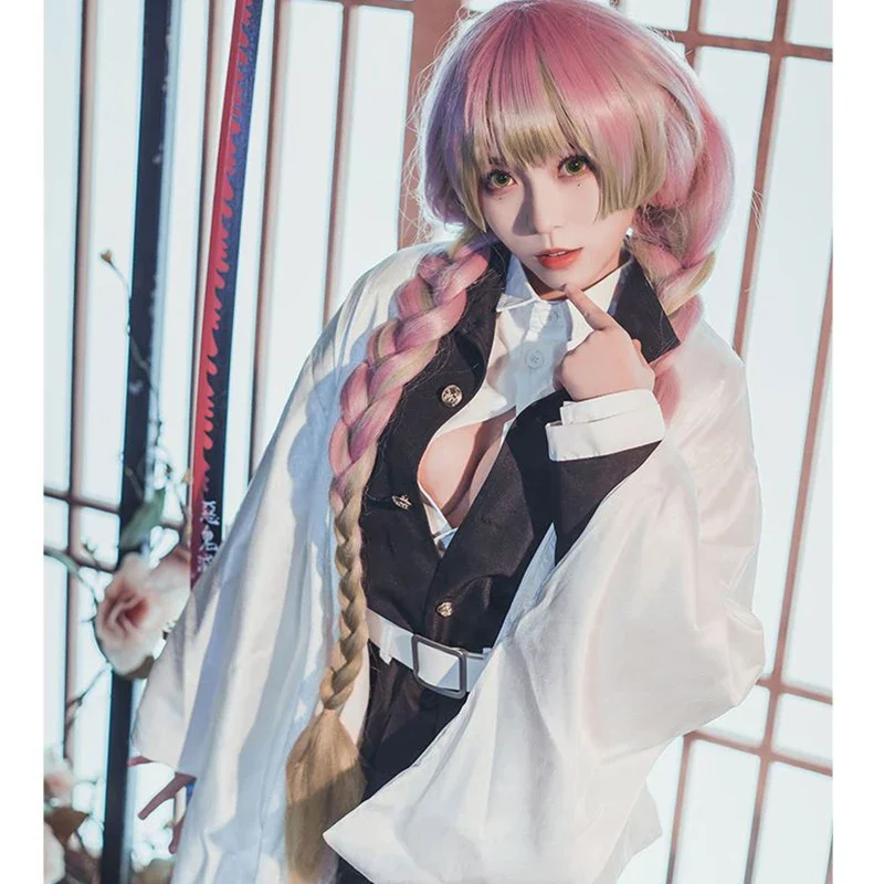 Новый аниме-костюм убийцы демонов на Хэллоуин Kanroji Mitsuri Tsuyuri Kanao Kochou Shinobu парик для
