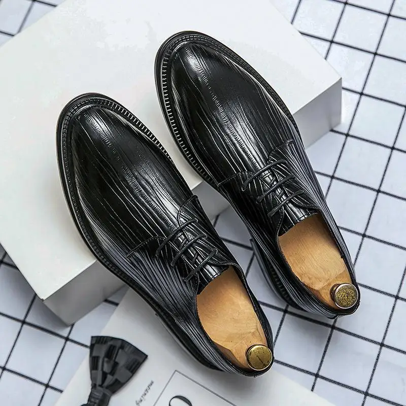 

Spring Men's Shoes British Korean Youth Suit Black Business Formal Wear Casual round Head Men's plus Size Leather Shoes Youth