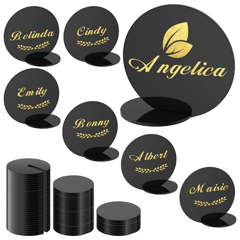 

10pcs Clear Acrylic Place Card Holder Round Seating Cards Wedding Table Number with Base DIY Blank Table Name Card Plate