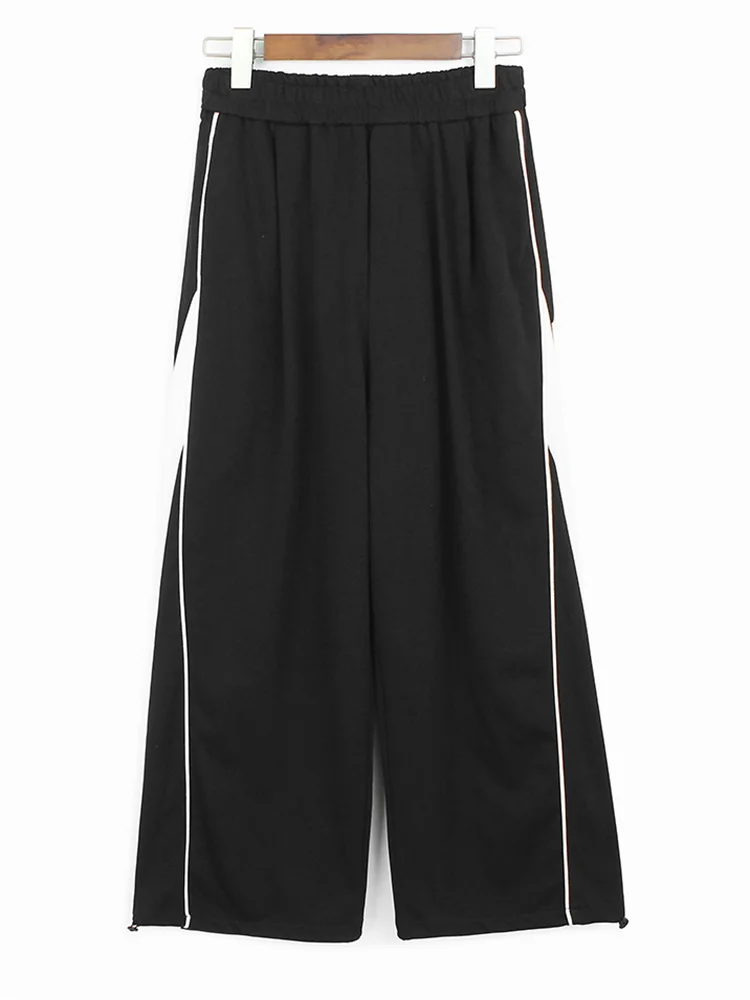 

Женские широкие брюки с эластичным поясом, черные свободные брюки с широкими штанинами, весна-осень 2023, H306