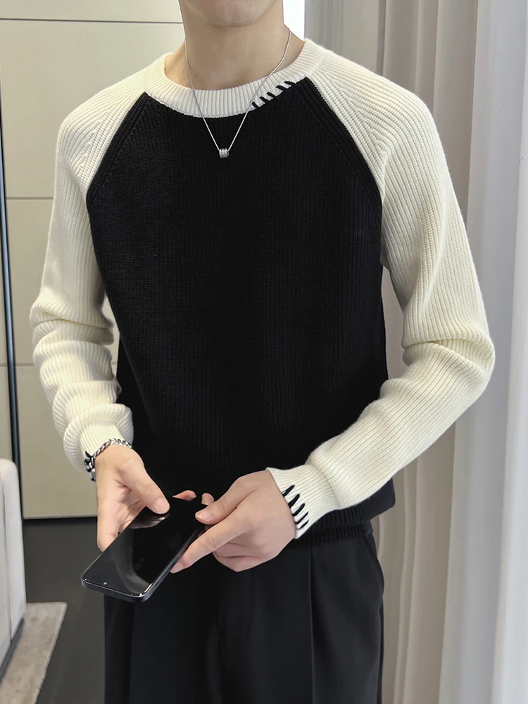 Высококачественный мужской свитер осень-зима 2024 новый контрастный цвет модный