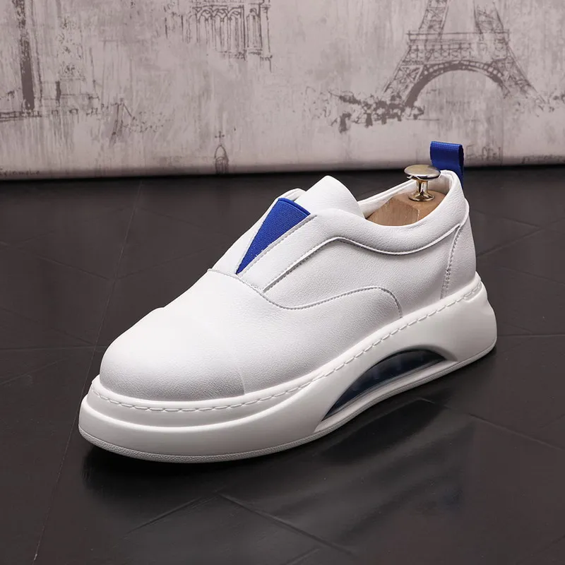 

British Luxury Younger Mens White Casual Comfort Shoes Round Toe Lace Up Male Trending Leisure Platform Flat Size 38-43 ERRFC