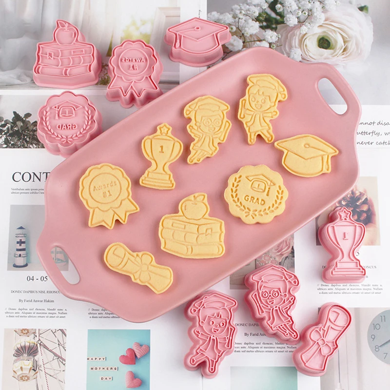 

8pcs/set Graduation Season Cookie Mould Medallion Badge Graduation Certificate Model Cookie Knife DIY Kitchen Cake Baking Tool