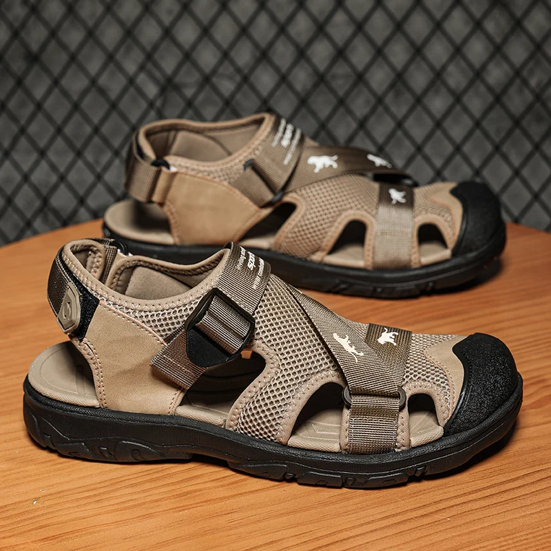 

Summer PU Men's Sandals Outdoor Beach Anti-collision Non-slip Wear-resistant Light and Comfortable Walking Hand-sewn Size 40-46