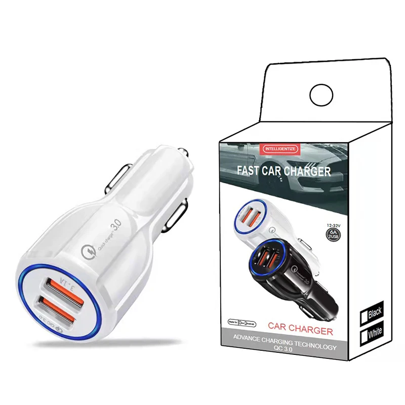 

20Pcs Dual USB 35W Quick Charge QC 3.0 Car Charger For iPhone Samsung Smart Mobile Phone Fast Charging Charger With Retail Box