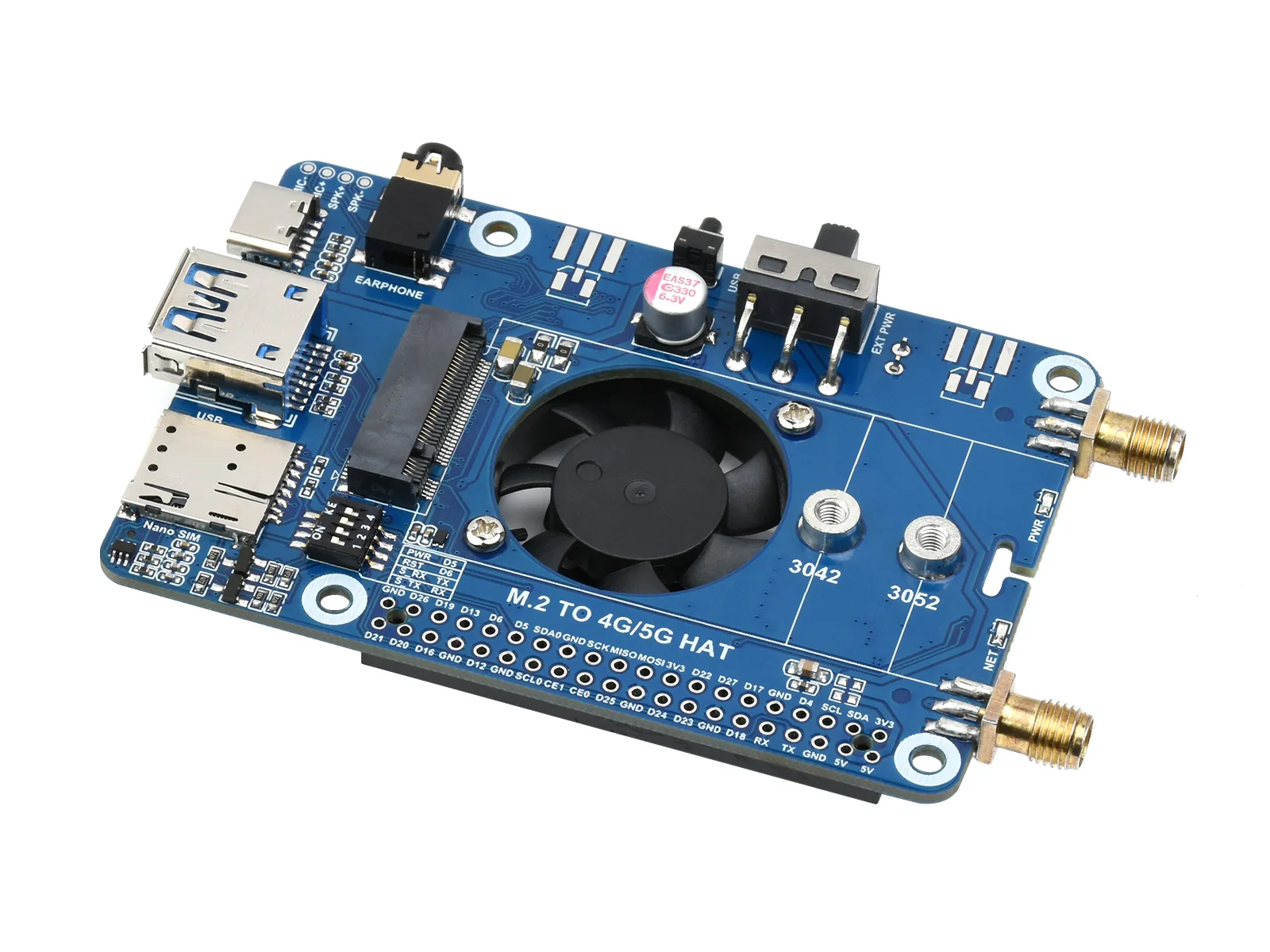 Шляпа Waveshare SIM7600G-H M.2 4G для Raspberry Pi LTE CAT4 High Speed 4G/3G/2G GNSS Global Band