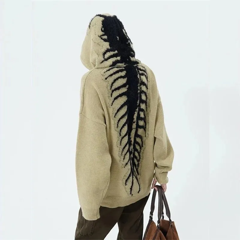 Свитер Y2k с графическим принтом свитера напуском и капюшоном для мужчин зимний