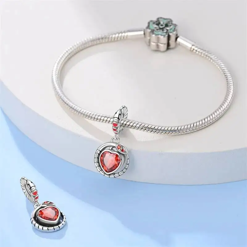 Фото Hapilife 100% серебряные подвески из стерлингового серебра 925 пробы: изысканные карты Таро, кроваво-красная огненная змея, розы, бусины для DIY украшений №4