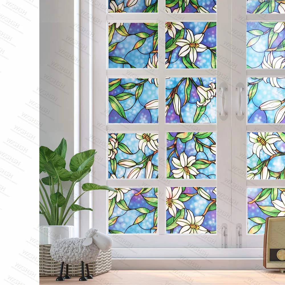 

30*200 Cm htv vinyl static cling self-adhesive stained window film privacy flower decorative glass stickers insulation sun block