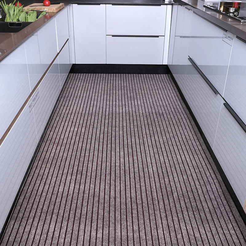 

Solid Color Washable Non-slip Kitchen Mat Doormat Long Corridor Carpet Bathroom Hallway Entrance Stripe Kitchen Rug
